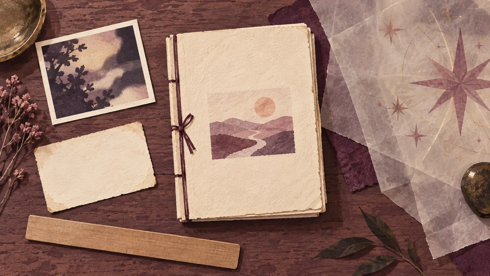 Editorial illustration of an interview notebook beside project records