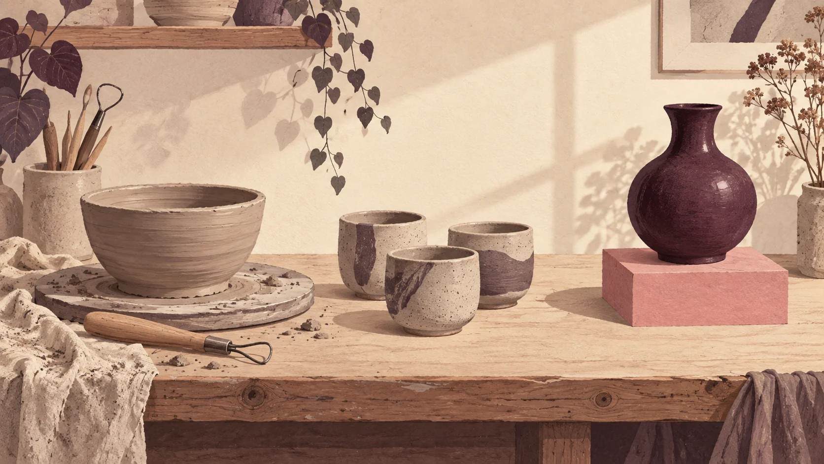 Editorial illustration showing three different ceramics studio requests leading to distinct useful destinations