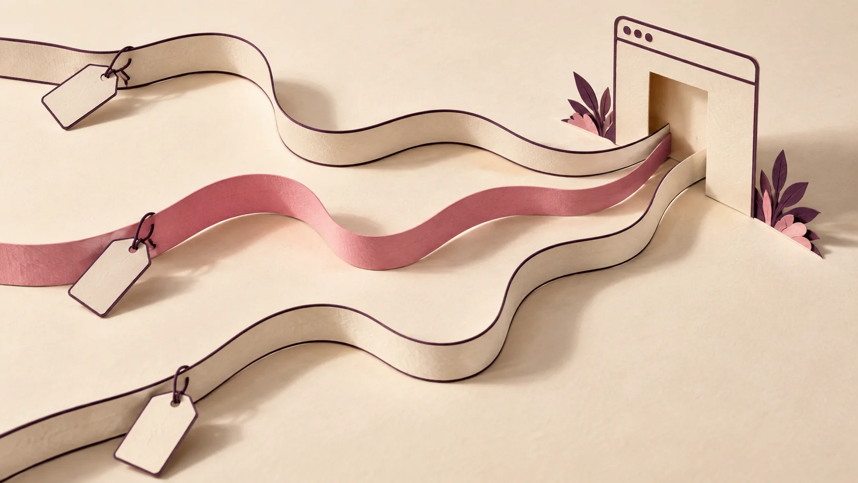 Editorial illustration of separate Instagram campaign paths arriving at one website